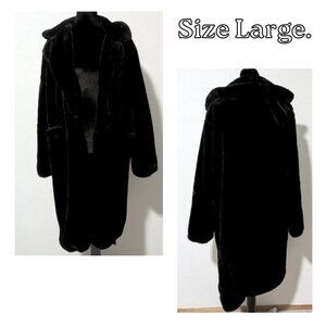 BLANKNYC Black Faux Fur Longline Hooded Coat – NWT, Size L